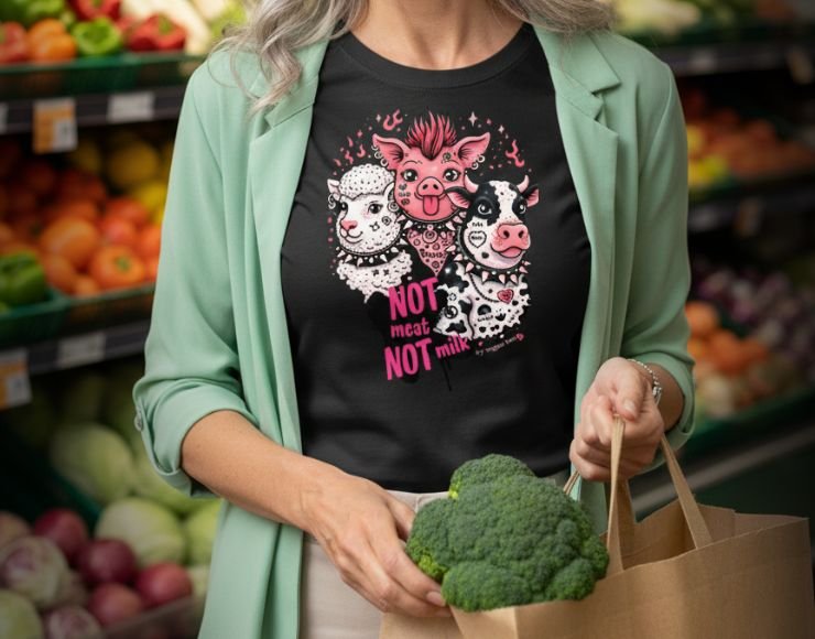 Camiseta con mensaje vegano Not meat not milk de Vegan Tees