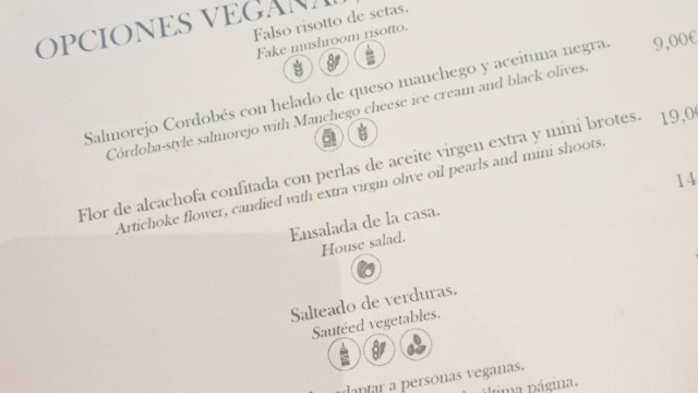 Carta vegana de Finca La Estacada Tarancón